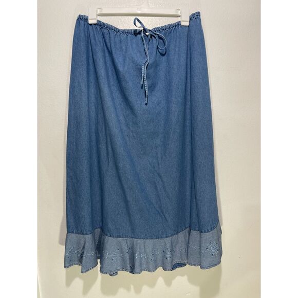 CST Blues denim skirt set embroidery ruffle hem western cottage country women 4X - Picture 4 of 8